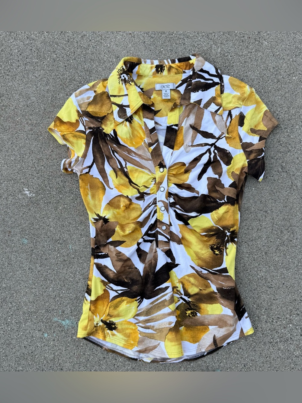 Cache floral Print Ruched Collared polo Top Y2K 90s size medium